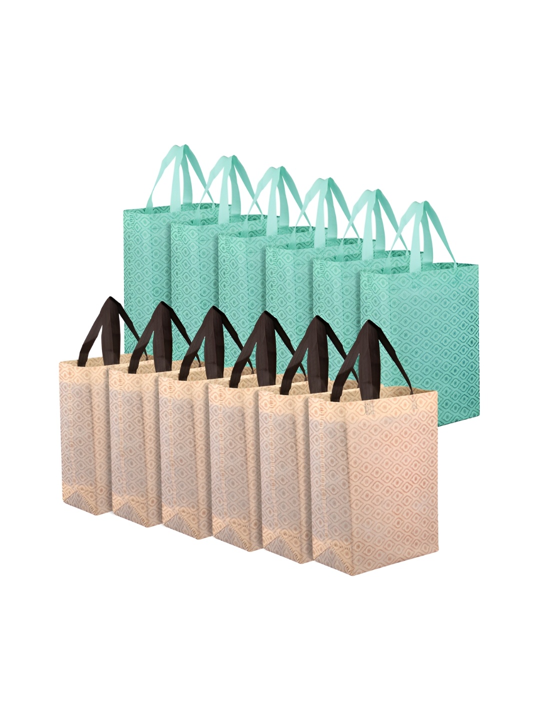 

Kuber Industries Set of 12 Geometric Printed Non-Woven Reusable Shopper Handheld Bags, Green