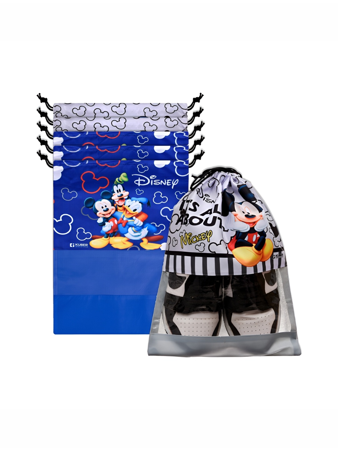 

Kuber Industries 6-Pcs Blue & White Drawstring Shoe Bags
