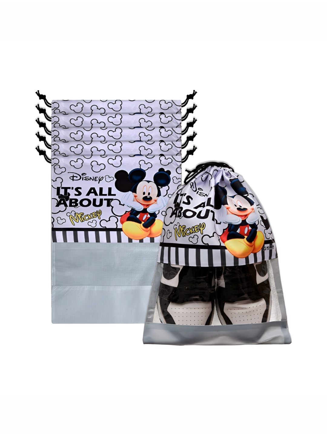 

Kuber Industries 6-Pcs Grey & Black Mickey Mouse Printed Shoe Bags