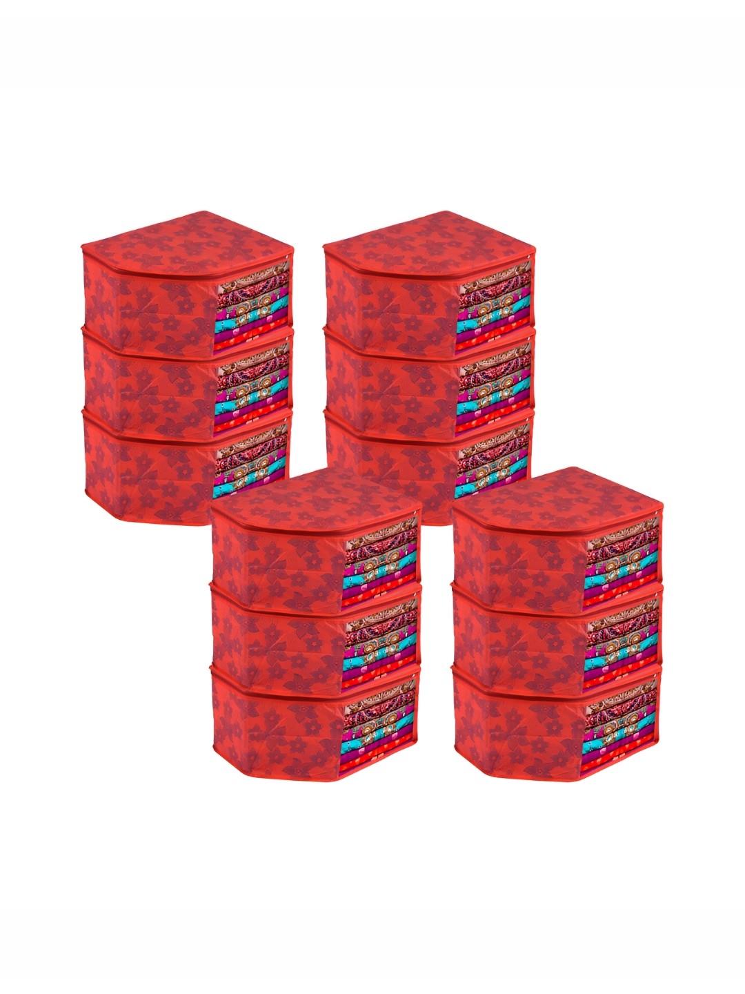 

Kuber Industries Red & Blue Floral Printed 12 Pieces Reusable Multi-Utility Organisers