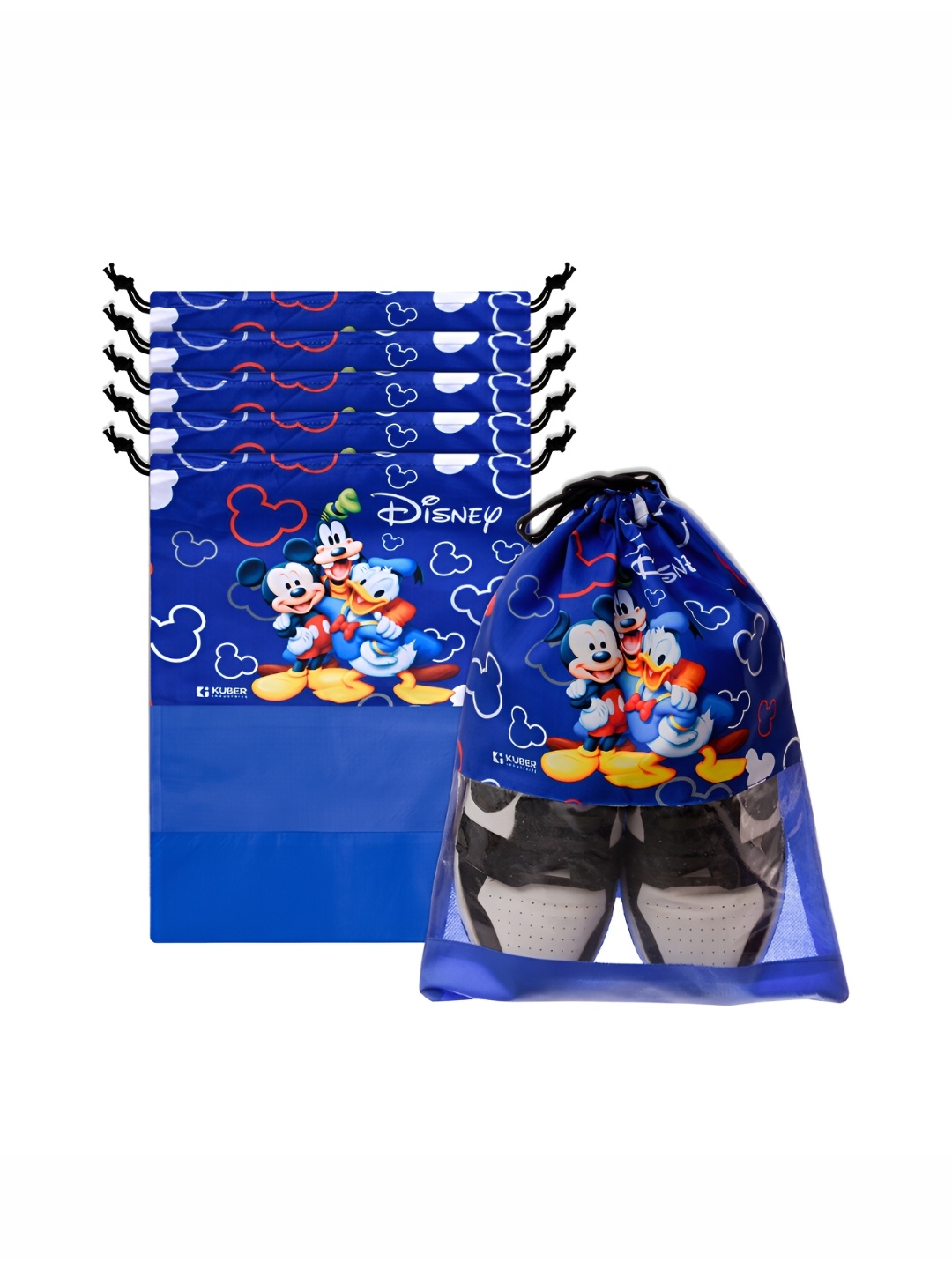 

Kuber Industries 6-Pcs Blue & White Disney Team Mickey Shoe Bags