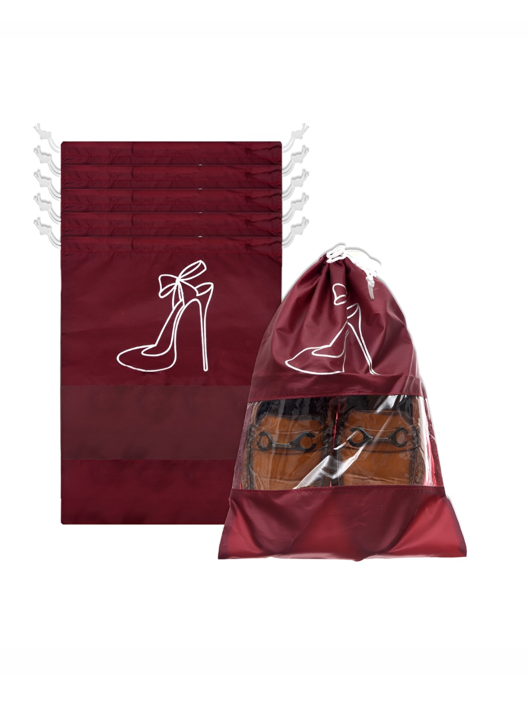 

Kuber Industries 6-Pcs Printed Waterproof Shoe Bags, Maroon