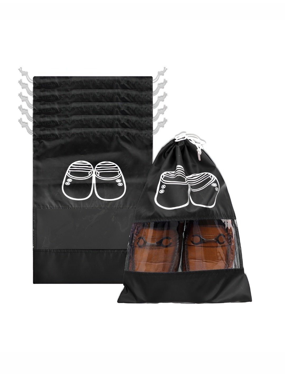 

Kuber Industries 6-Pcs Black & White Drawstring Shoe Bags