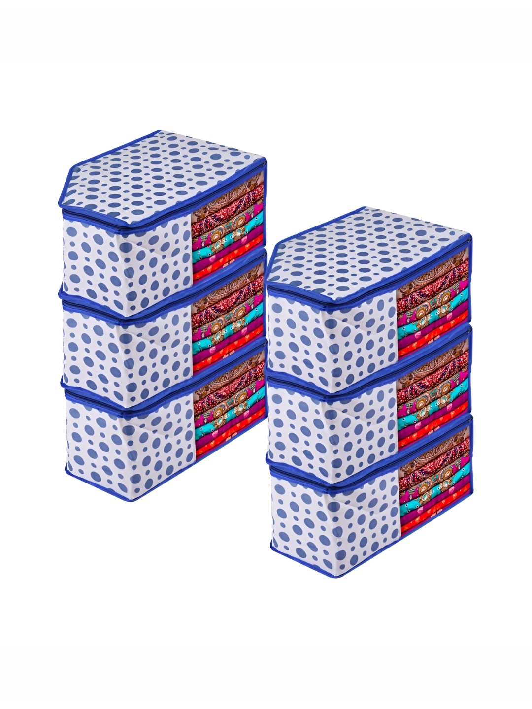 

Kuber Industries Blue & White Printed 6 Pieces Reusable Multi-Utility Organisers