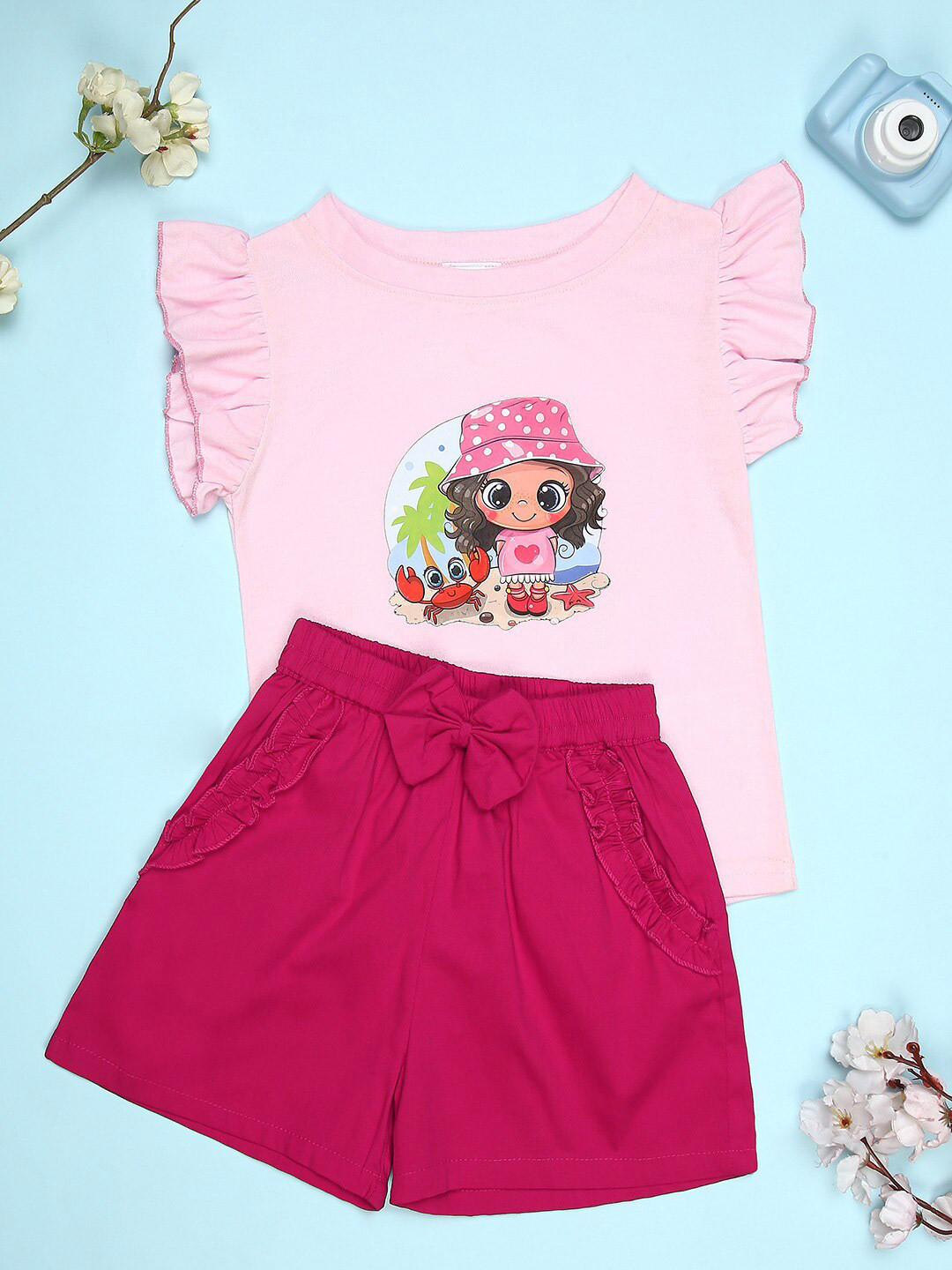 

Cutiekins Girls Printed Top with Shorts, Pink