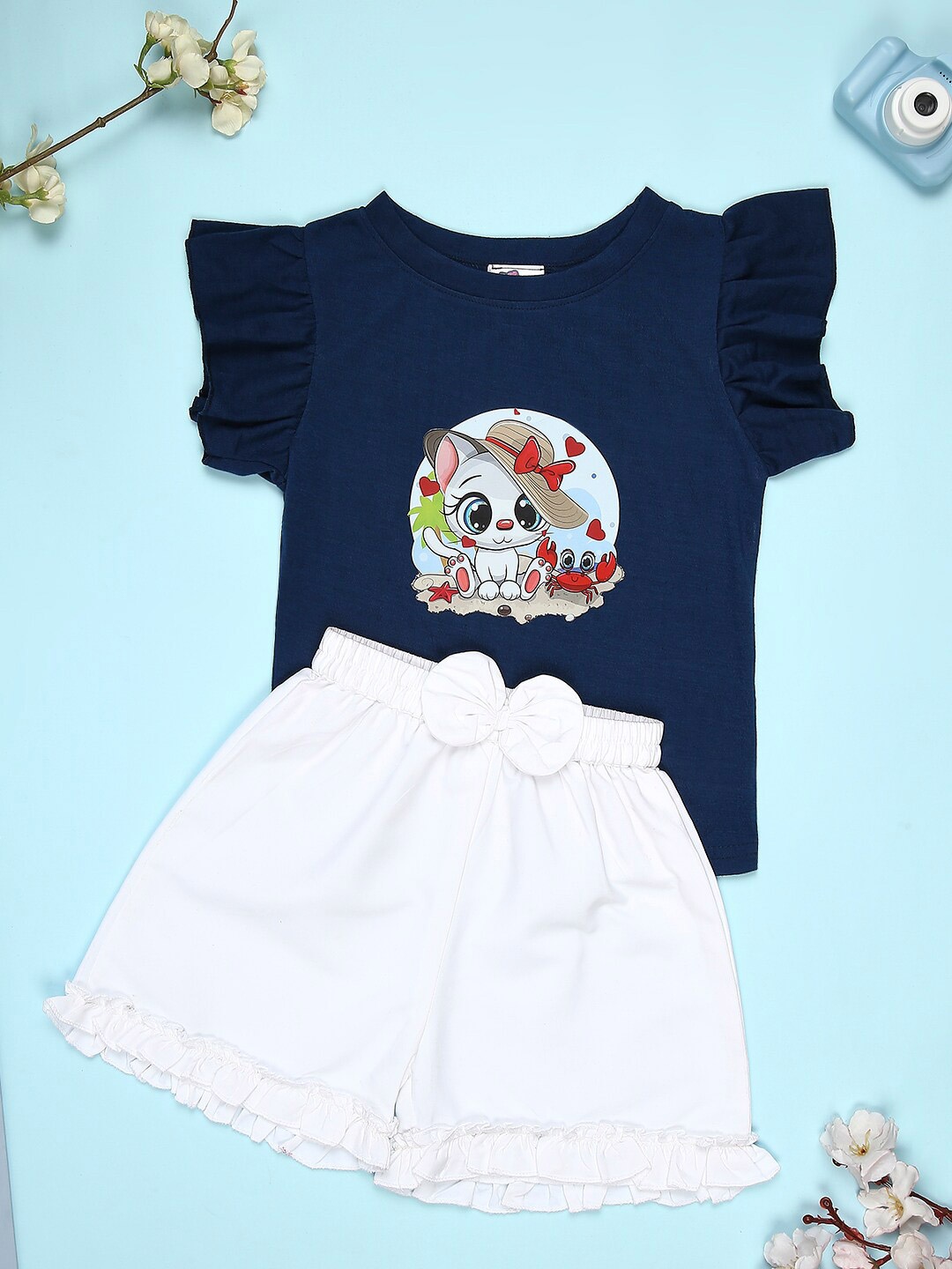 

Cutiekins Girls Printed Top with Shorts, Navy blue