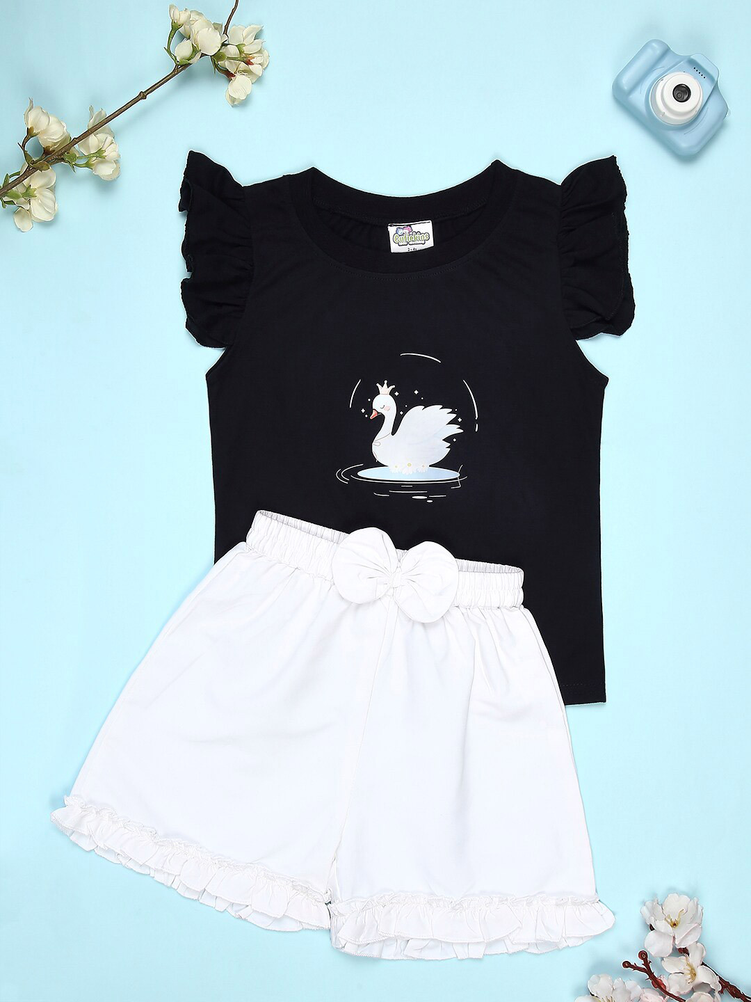 

Cutiekins Girls Printed Top with Shorts, Black