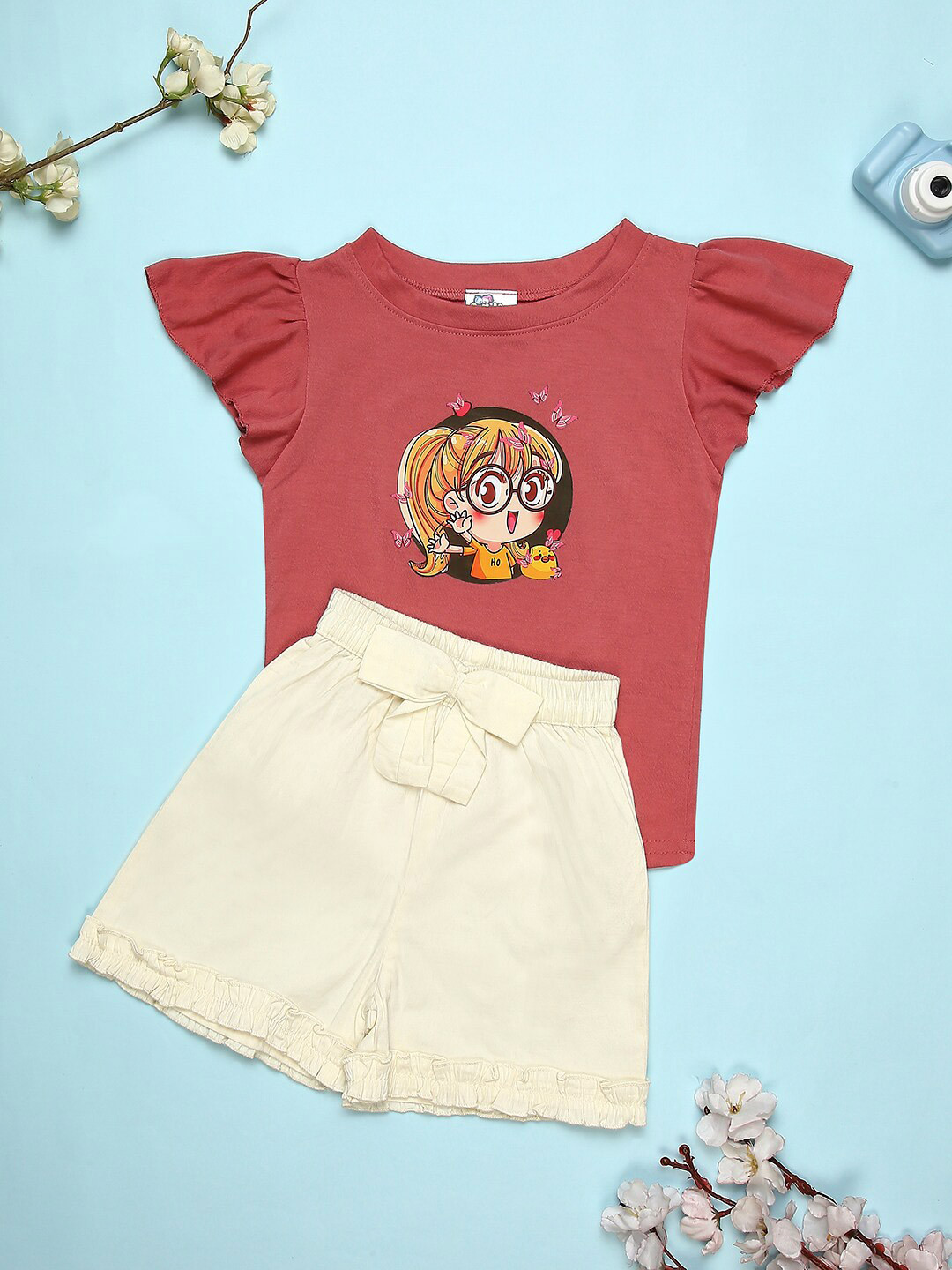

Cutiekins Girls Printed Top with Shorts, Red