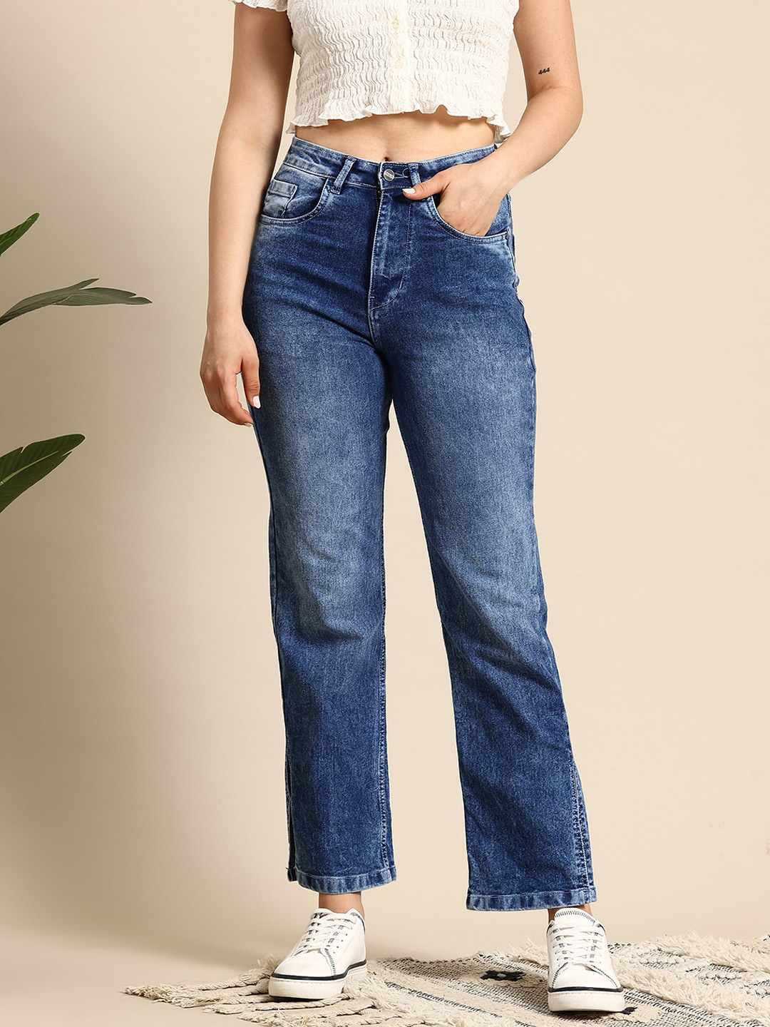 

Mast & Harbour Women Mid-Rise Straight Fit Jeans, Blue