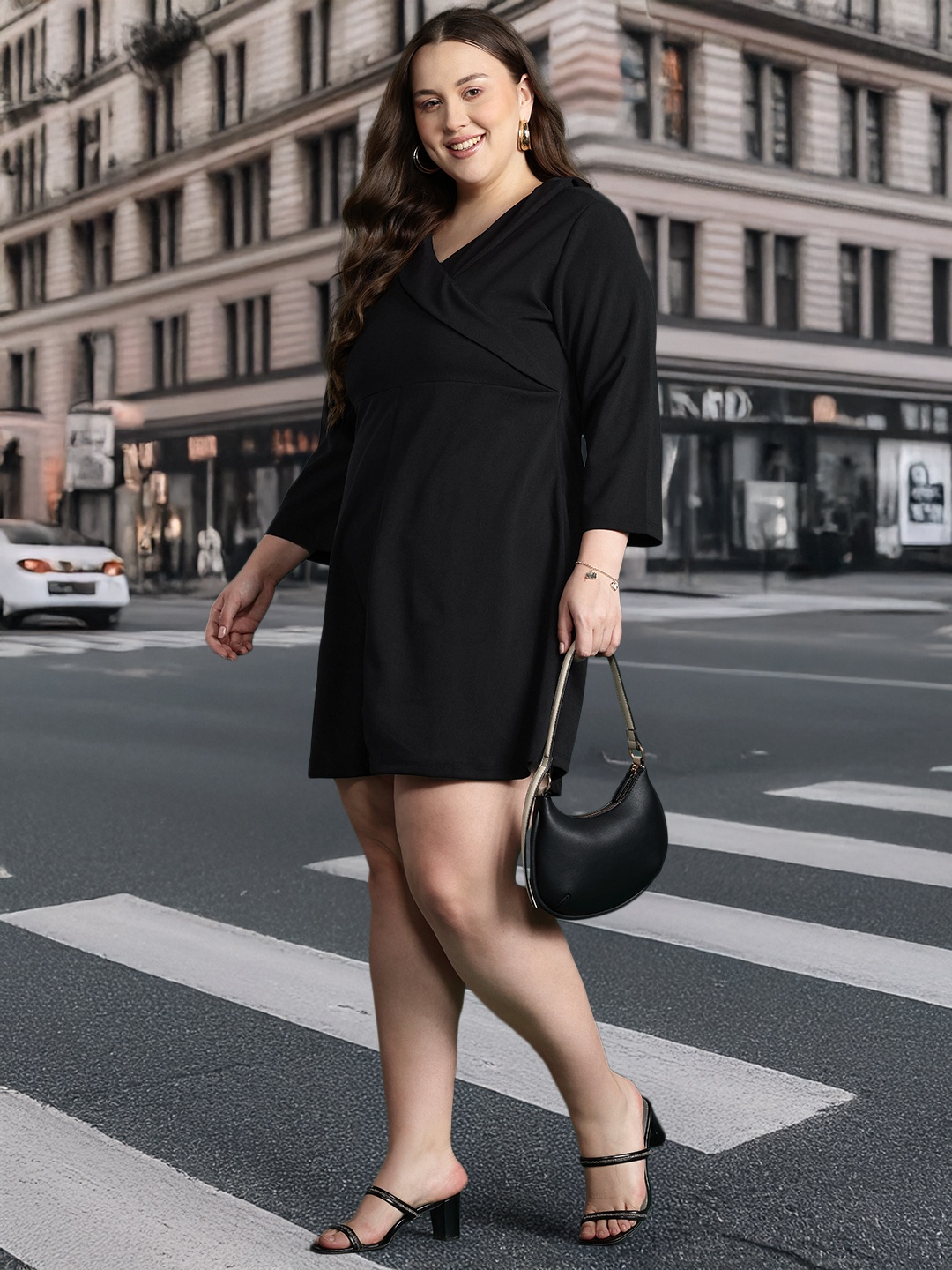 

DressBerry Plus Size Layered Fit & Flare Mini Dress, Black