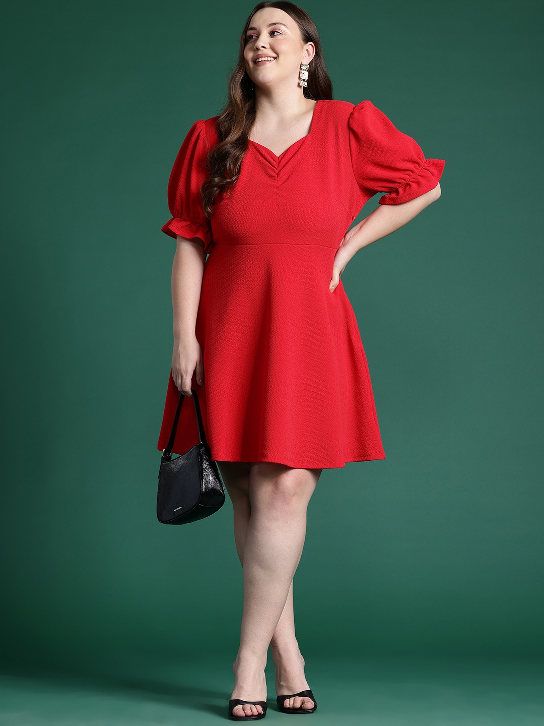 

DressBerry Plus Size Puff SleeveS A-Line Dress, Red