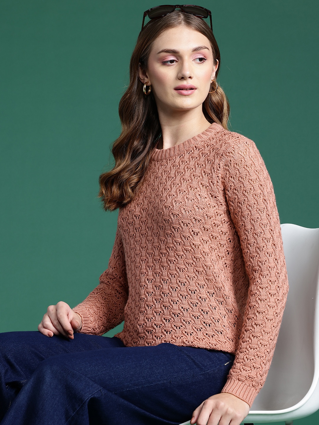

DressBerry Women Open Knit Acrylic Pullover, Rust