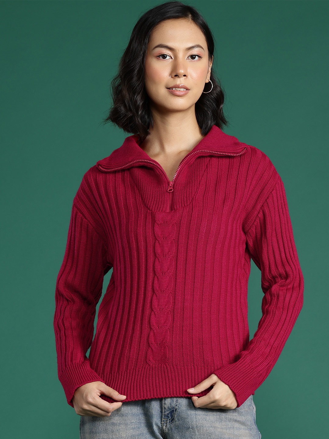 

DressBerry Acrylic Ribbed Pullover, Maroon