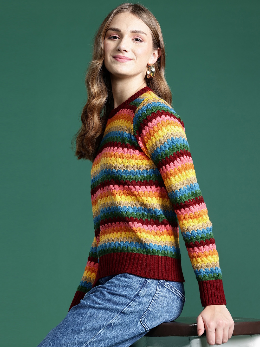 

DressBerry Pure Acrylic Striped Pullover, Multi