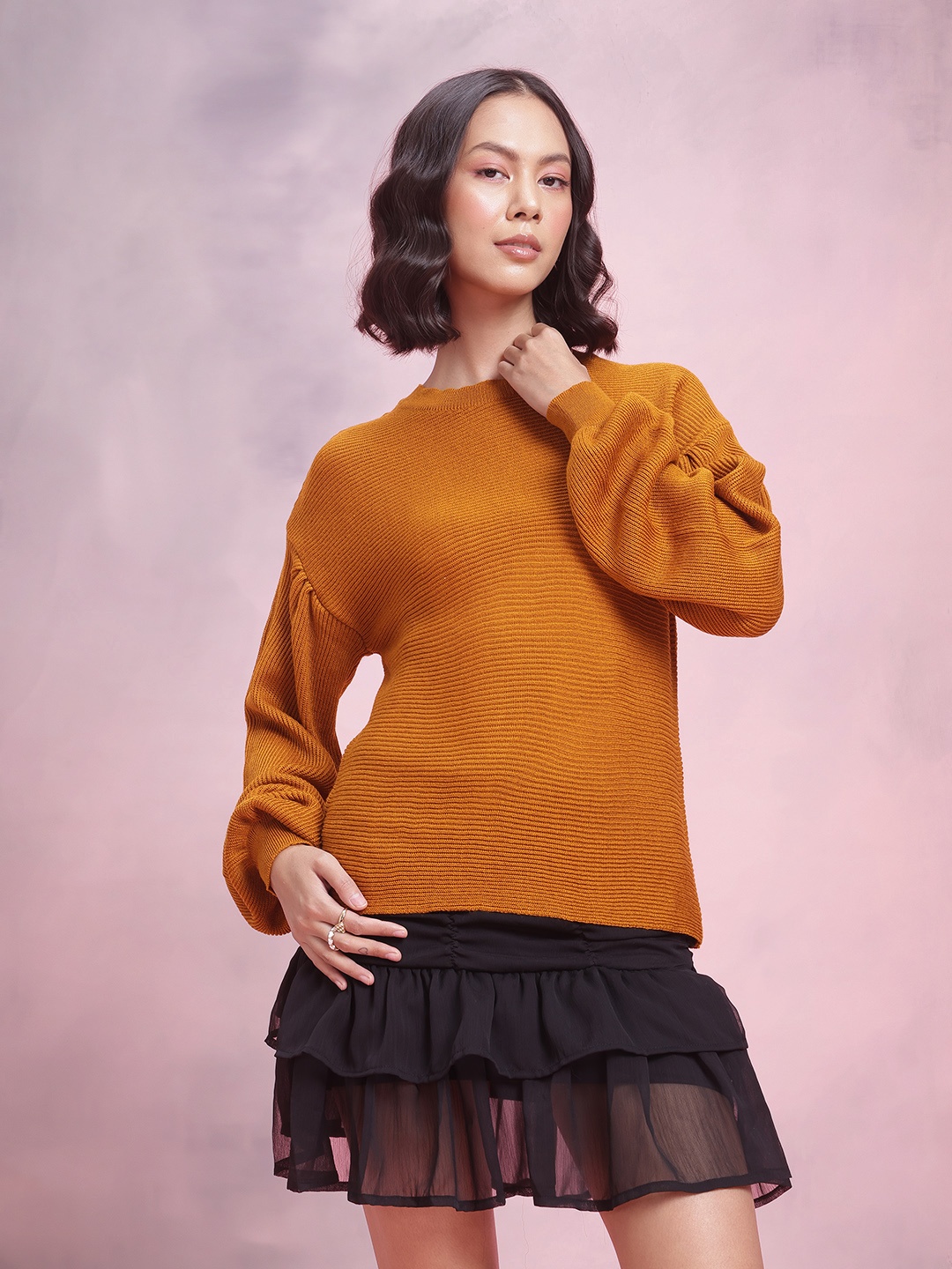 

DressBerry Acrylic Ribbed Pullover, Rust