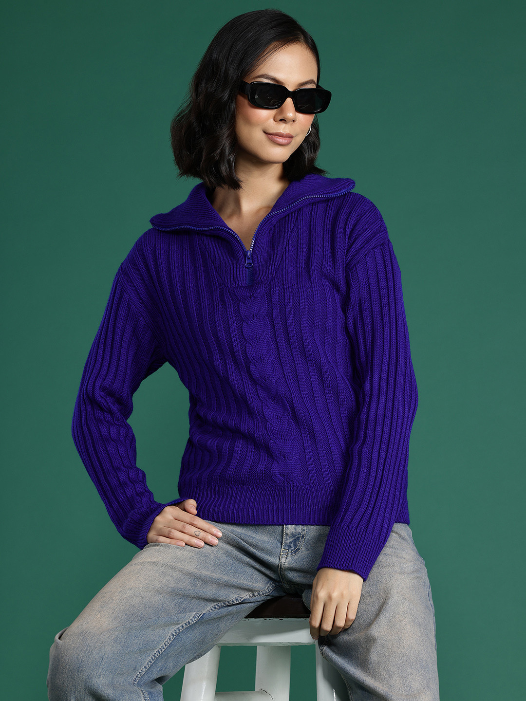 

DressBerry Acrylic Ribbed Pullover, Blue