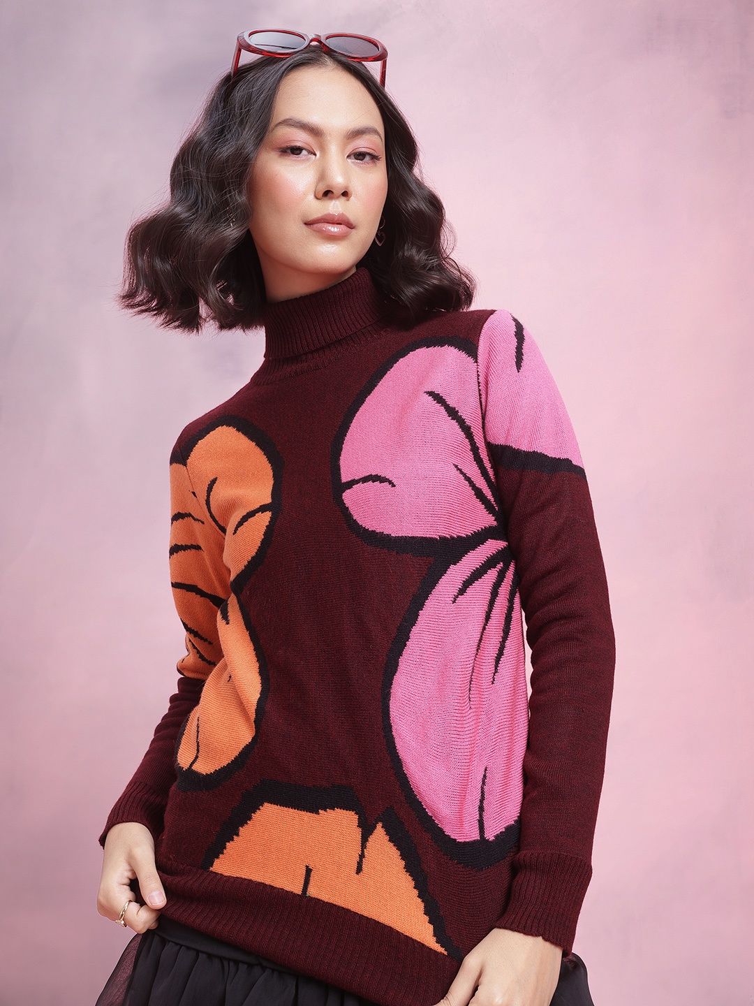 

DressBerry Acrylic Self-Design Pullover, Maroon