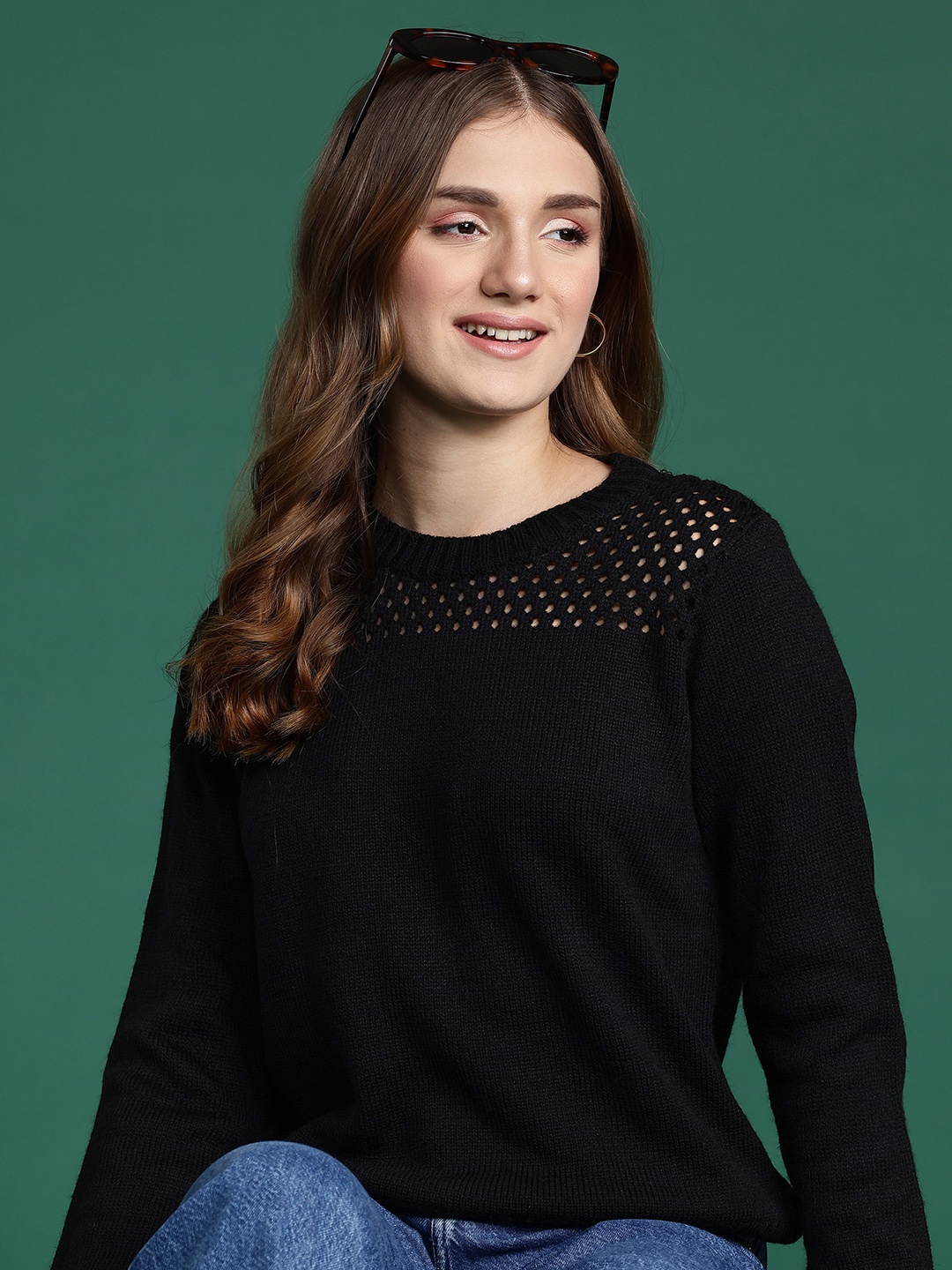 

DressBerry Open Knit Pullover, Black