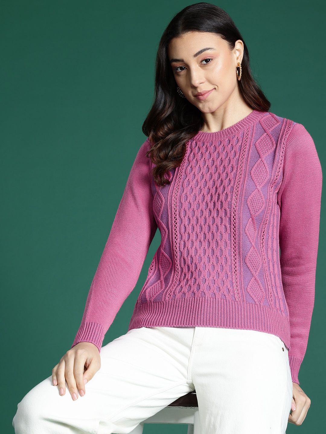 

DressBerry Cable Knitted Pullover, Pink