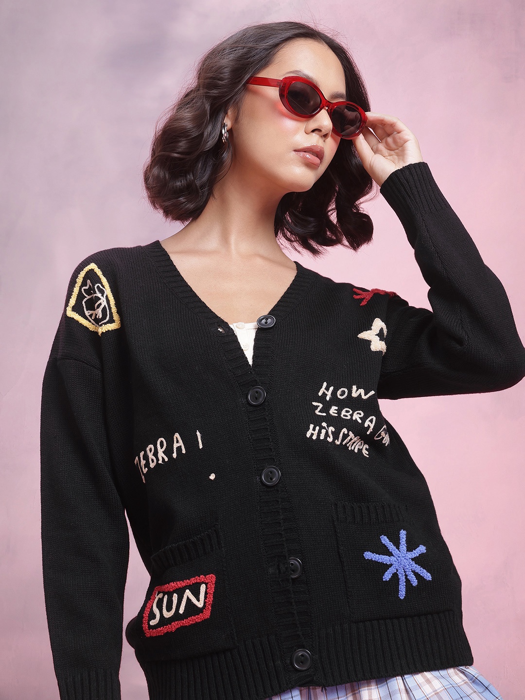 

DressBerry Embroidered Cardigan, Black