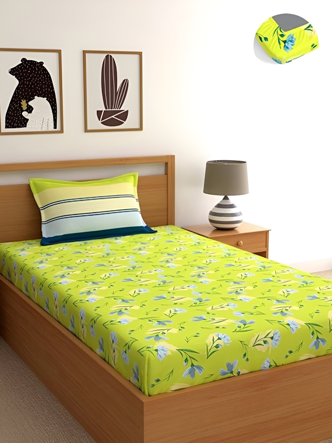 

Softwrap Yellow & Blue Floral Cotton 150 TC Single Bedsheet with 1 Pillow Covers