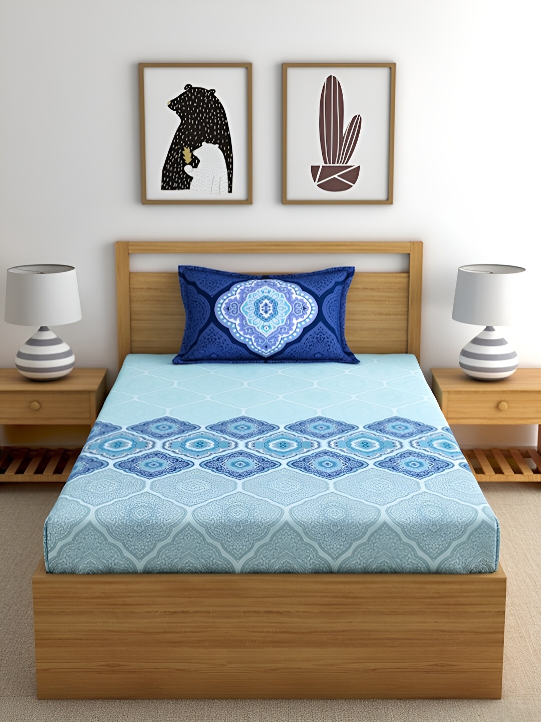 

Softwrap Blue 150 TC Floral Printed Cotton Single Bedsheet with 1 Pillow Covers