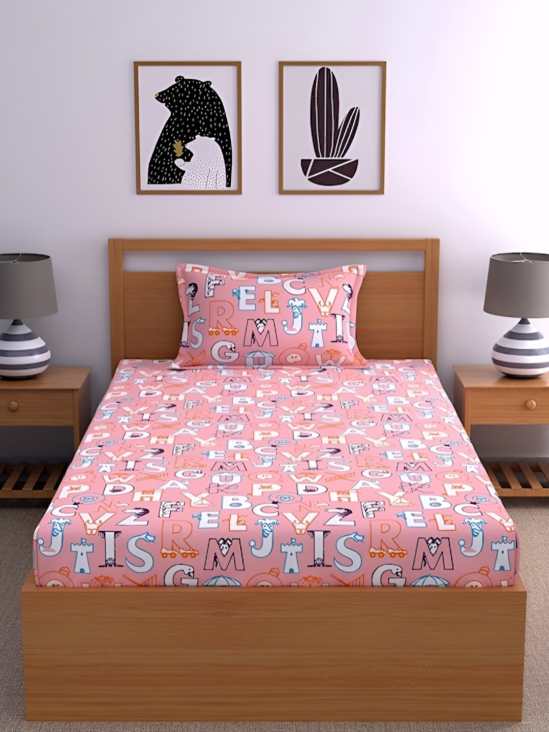 

Softwrap Pink & White Typography Printed 150 TC Single Bedsheet with 1 Pillow Covers