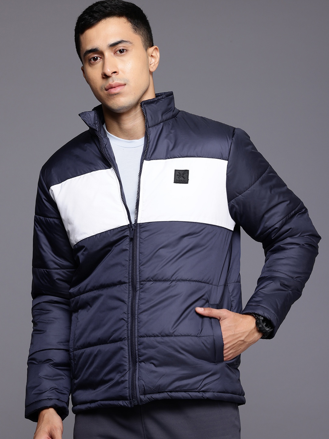 

HRX by Hrithik Roshan Colourblocked Padded Jacket, Navy blue