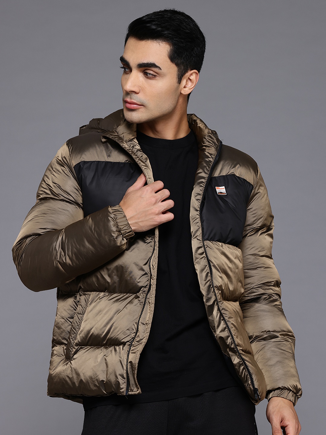 

HRX by Hrithik Roshan Colourblocked Hooded Puffer Jacket, Bronze