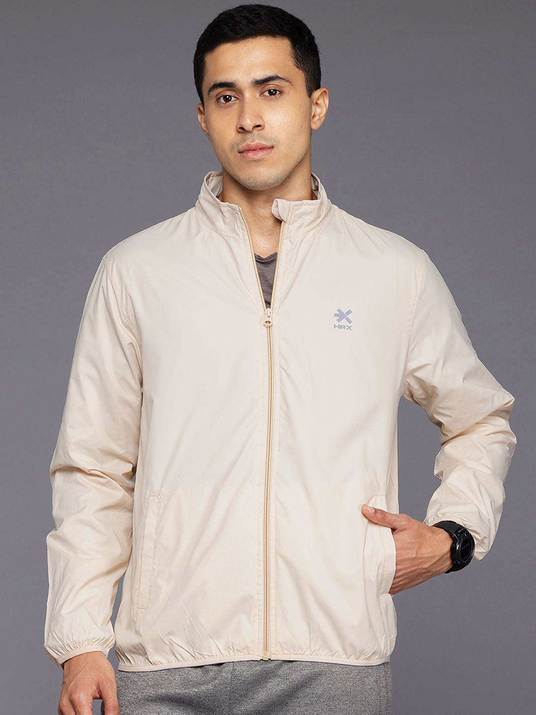 

HRX by Hrithik Roshan Rapid-Dry Running Bomber Jacket, Cream