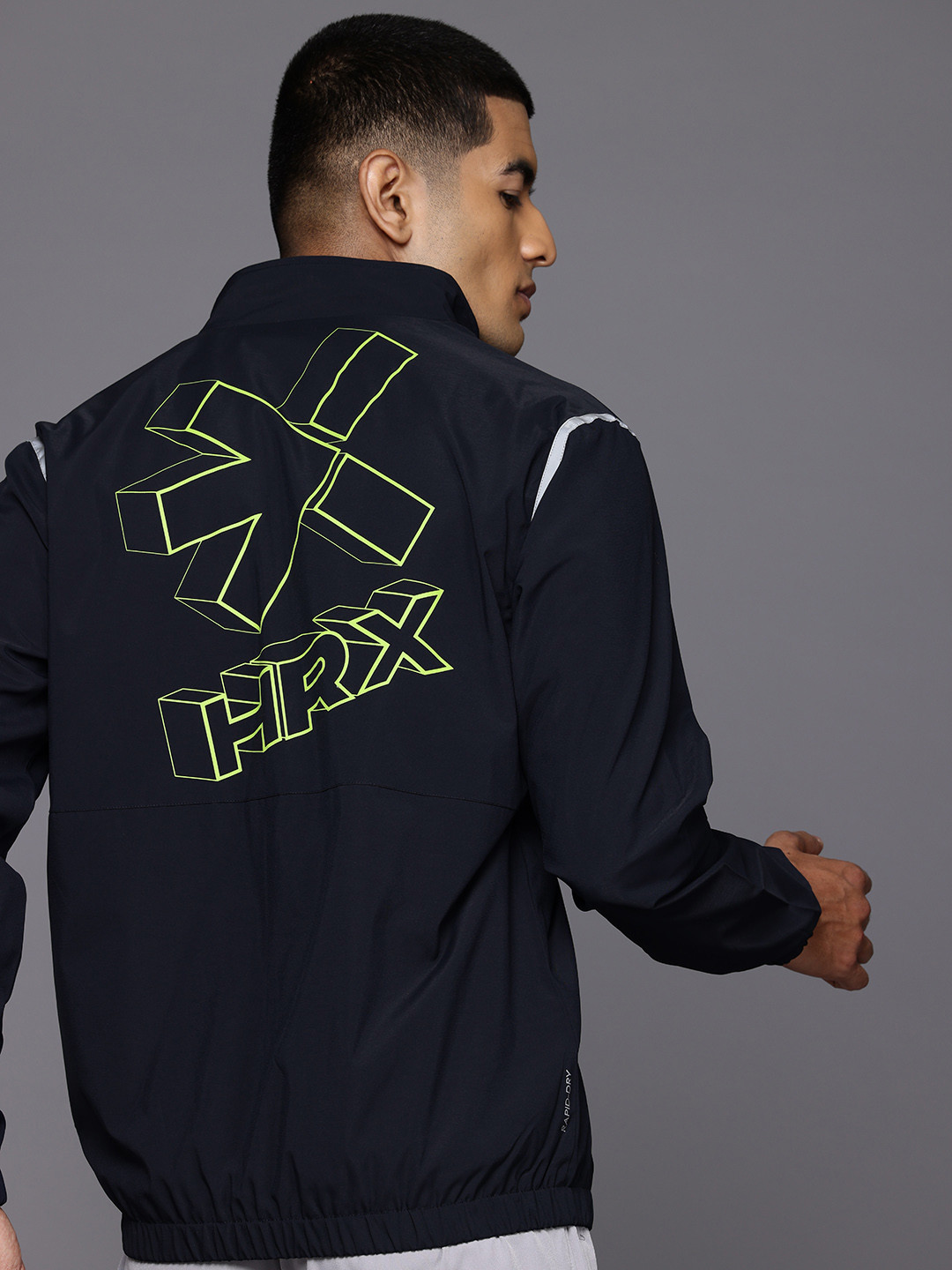 

HRX by Hrithik Roshan Printed Rapid-Dry Running Jacket, Navy blue
