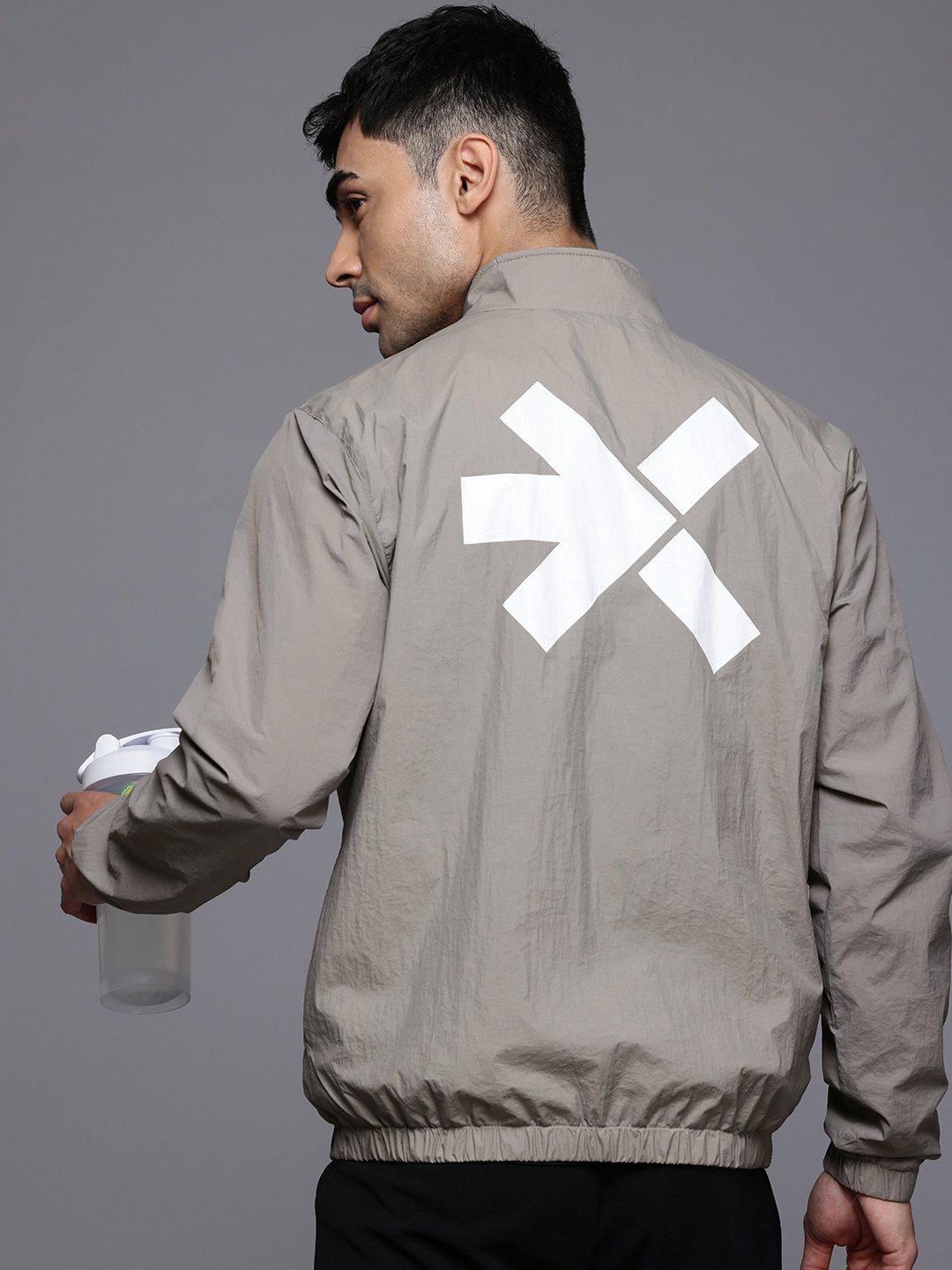

HRX by Hrithik Roshan Brand Logo Print Running Tailored Jacket, Grey