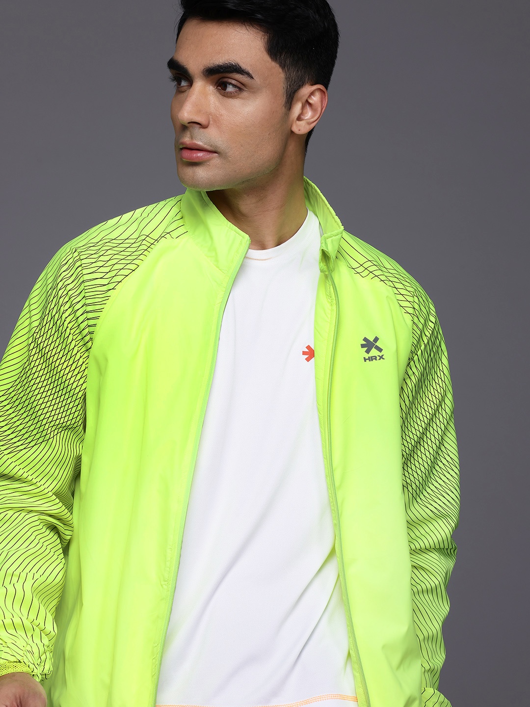 

HRX by Hrithik Roshan Rapid-Dry Running Tailored Jacket With Reflective Detail, Fluorescent green