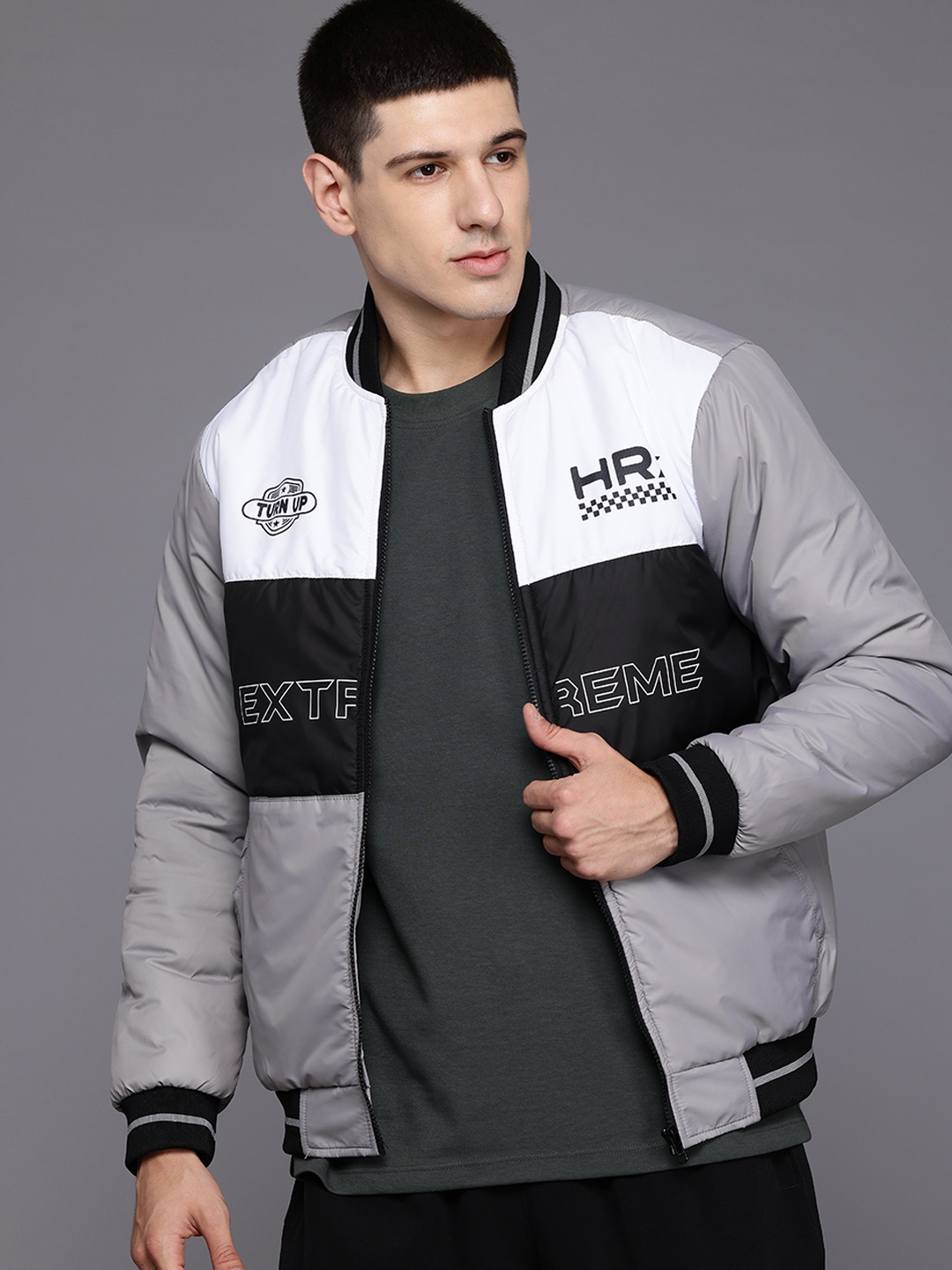 

HRX by Hrithik Roshan Men Colourblocked Bomber Jacket, Grey