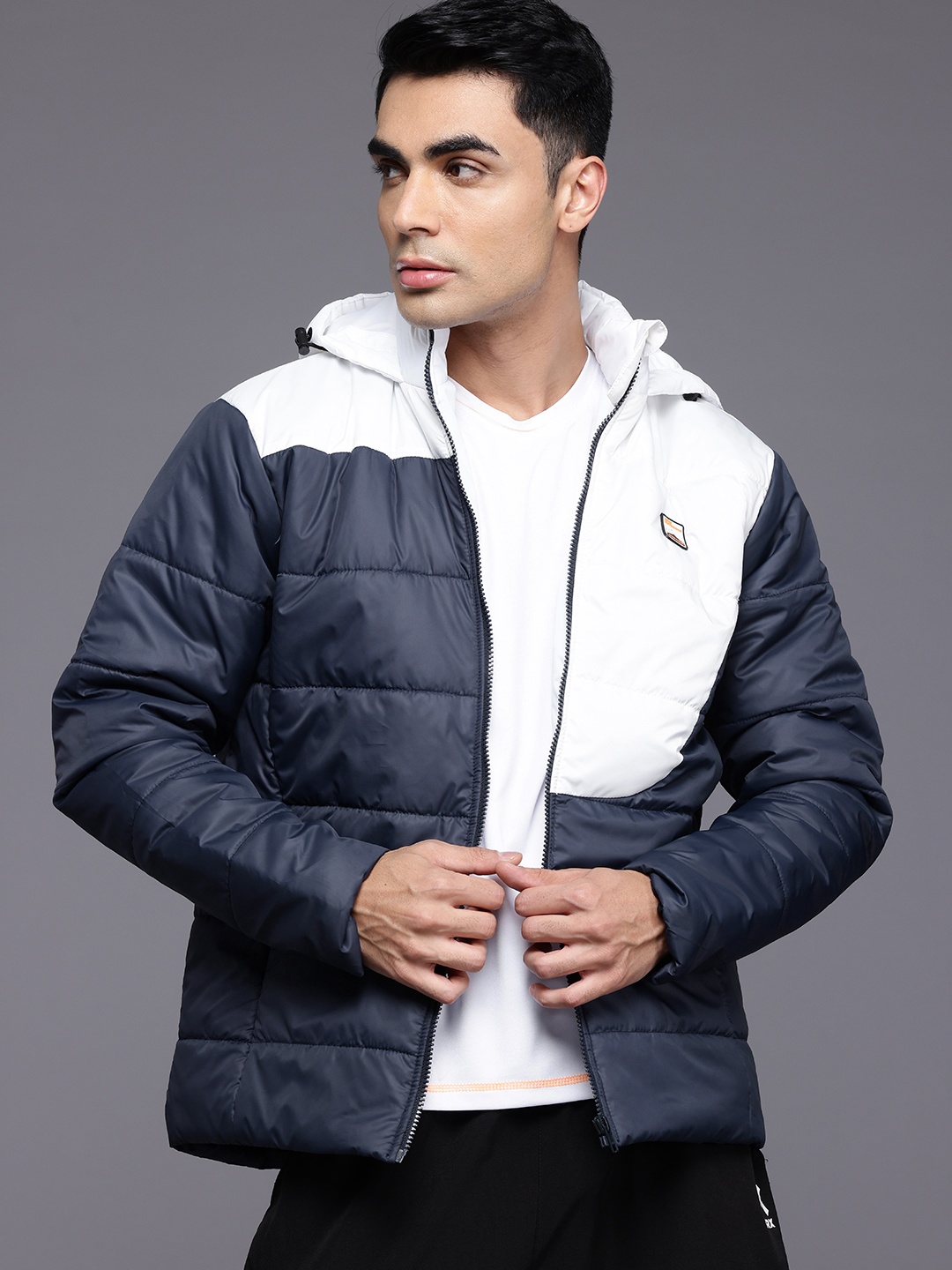 

HRX by Hrithik Roshan Colourblocked Outdoor Padded Hooded Jacket, Navy blue