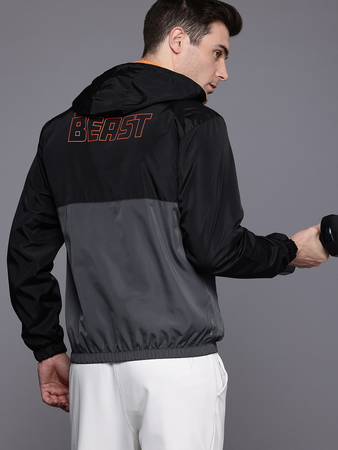 

HRX by Hrithik Roshan Colourblocked & Printed Hooded Rapid-Dry Training Jacket, Black
