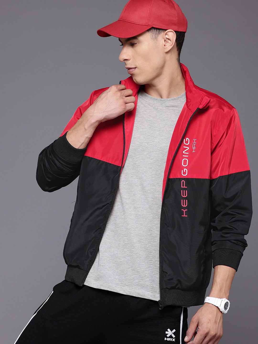 

HRX by Hrithik Roshan Colourblocked Bomber Lifestyle Jacket, Red