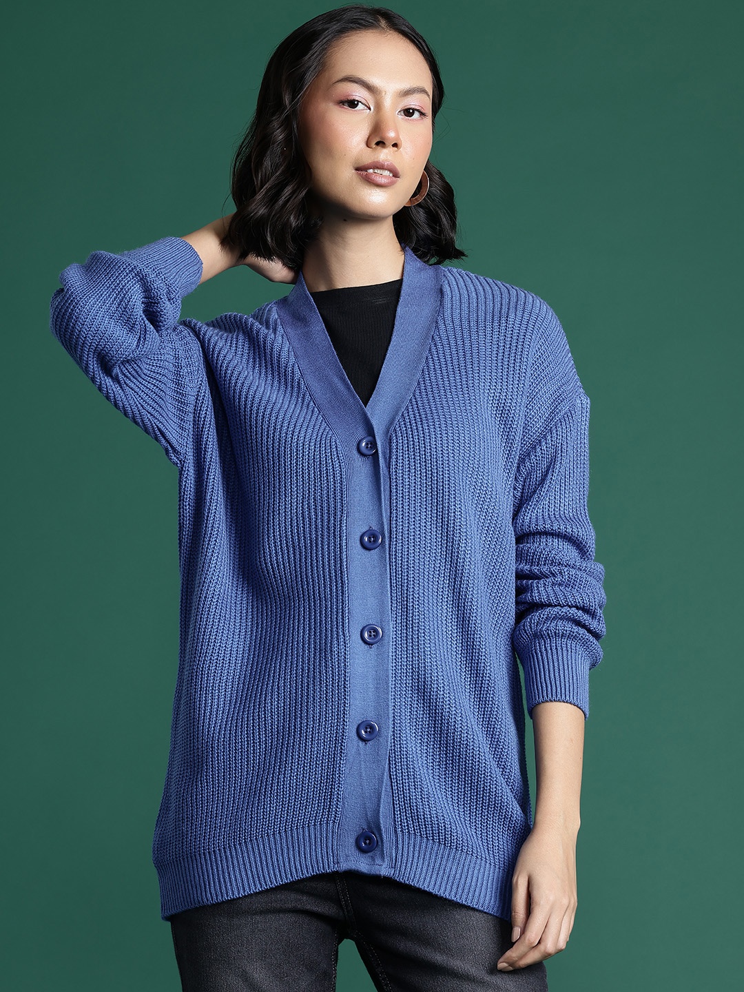 

DressBerry Pure Acrylic Ribbed Cardigan, Blue