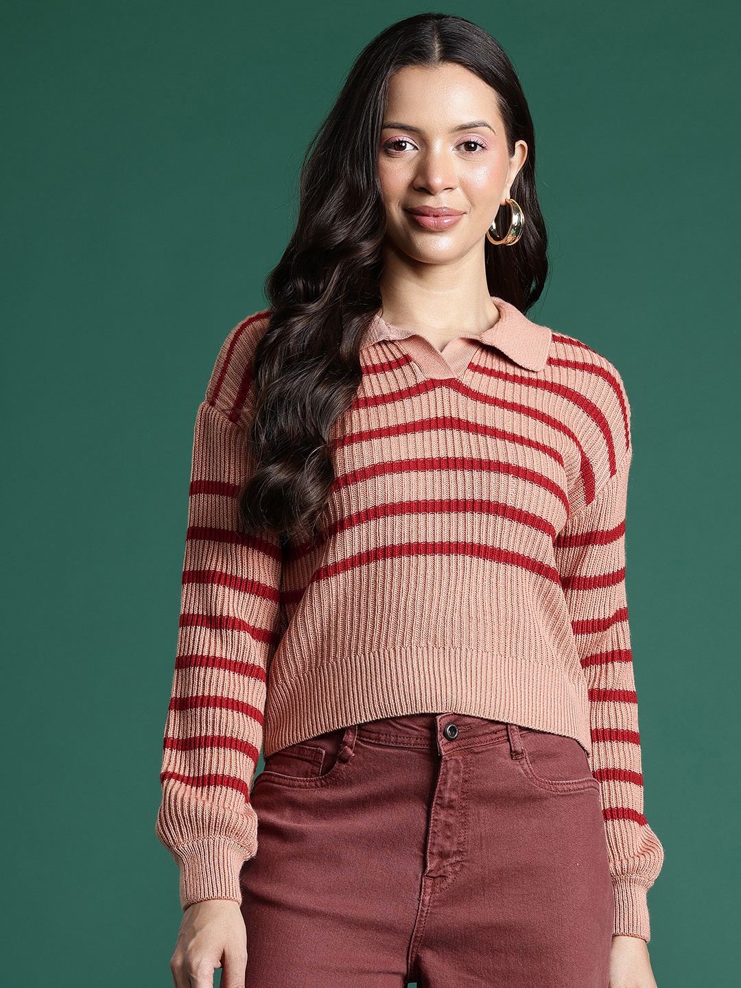 

DressBerry Ribbed Striped Pullover, Pink