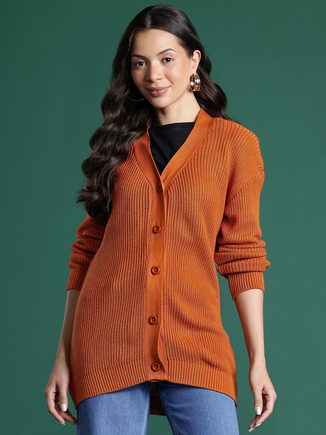 

DressBerry Pure Acrylic Ribbed Cardigan, Orange