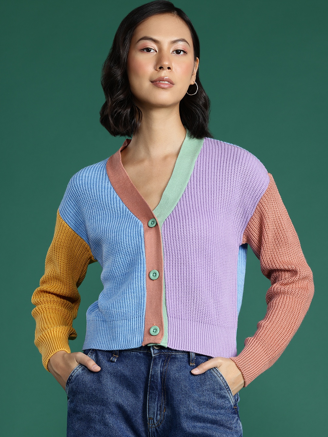 

DressBerry Colourblocked Cardigan, Blue