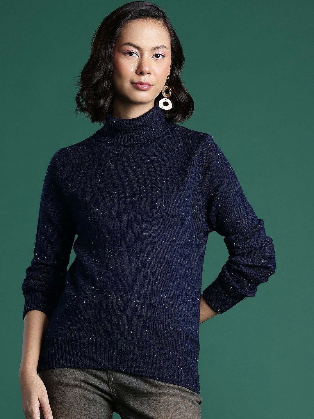 

DressBerry Turtle Neck Speckled Sweaters, Navy blue