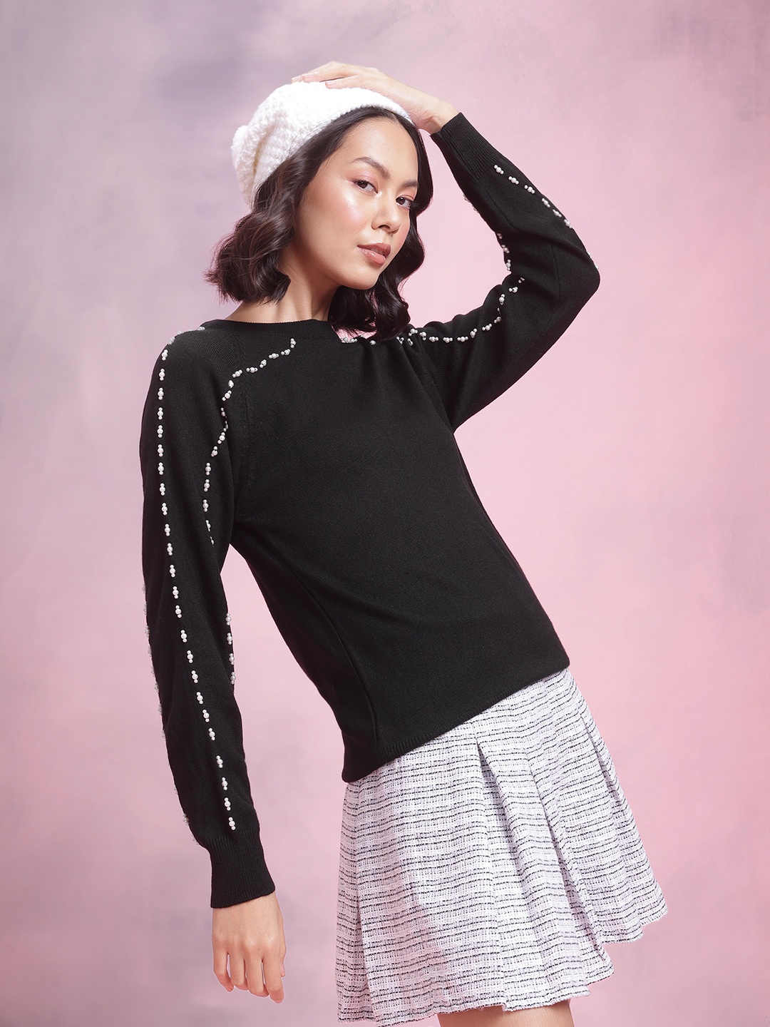 

DressBerry Beads Embroidered Acrylic Pullover, Black