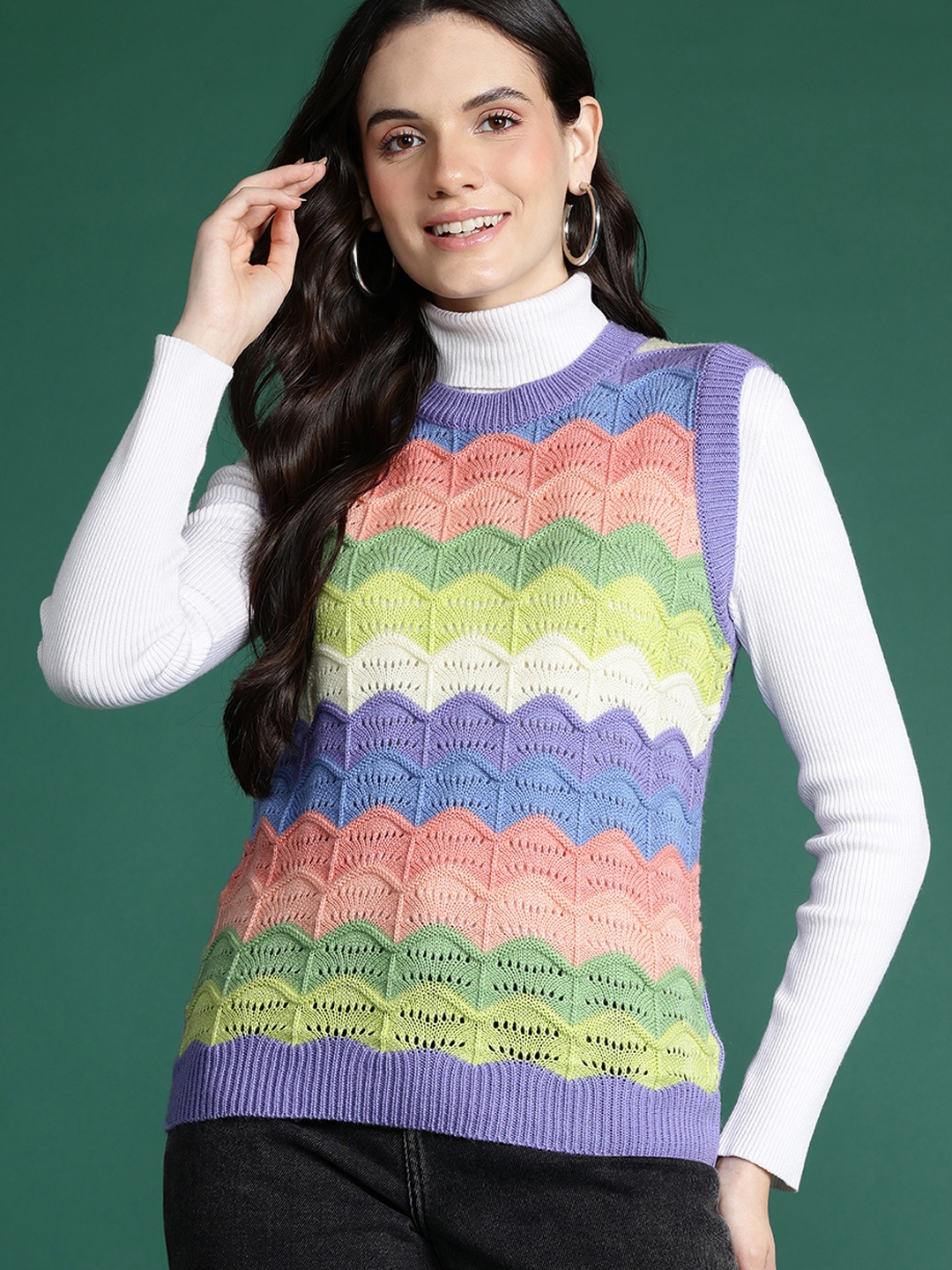 

DressBerry Pure Acrylic Self-Design Sweater Vest, Multi