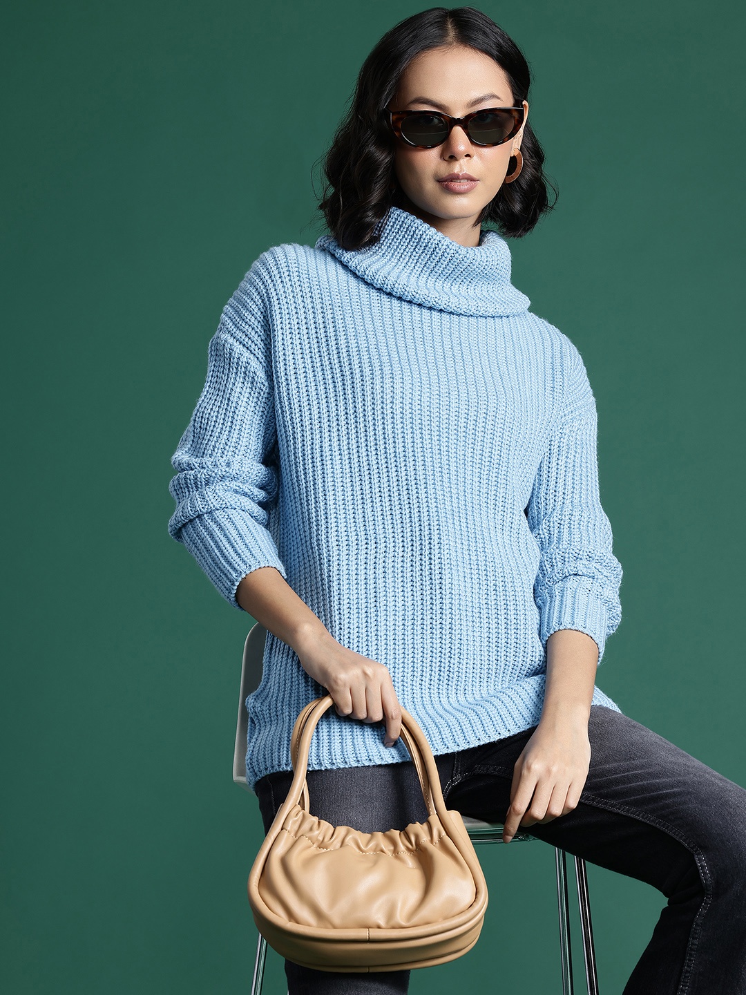 

DressBerry Self-Striped Drop-Shoulder Sleeves Pullover, Blue