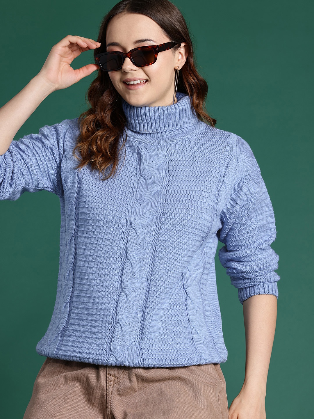 

DressBerry Acrylic Cable Knit Pullover, Blue