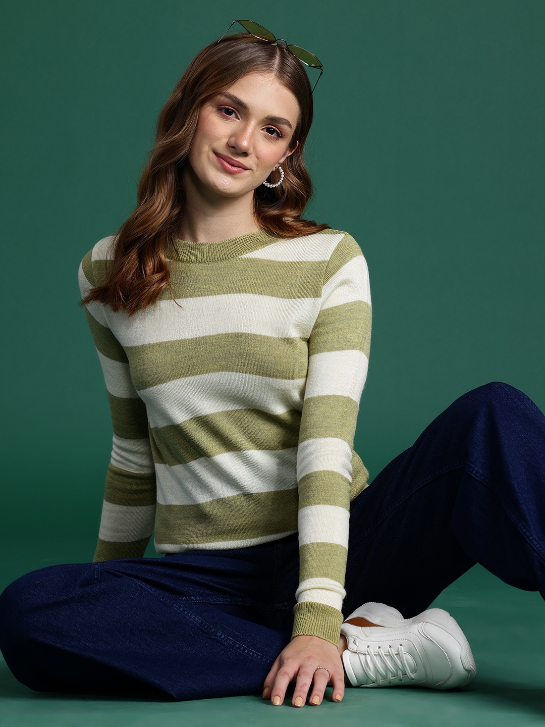 

DressBerry Acrylic Striped Pullover, Green