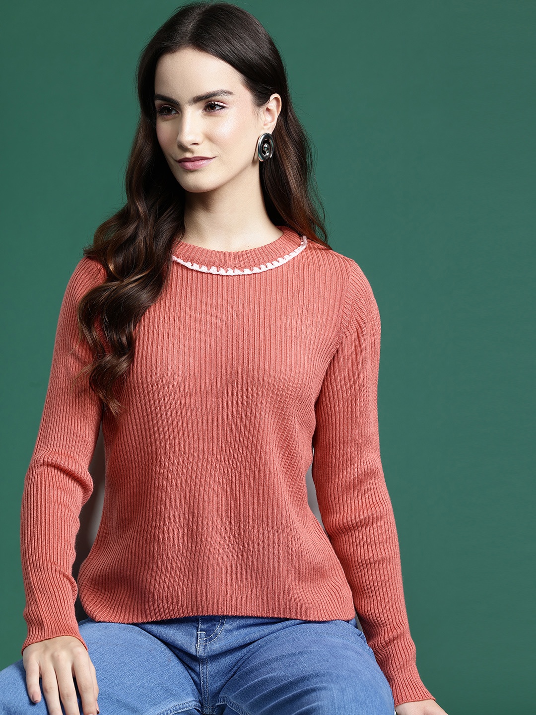 

DressBerry Pure Acrylic Ribbed Pullover, Rose