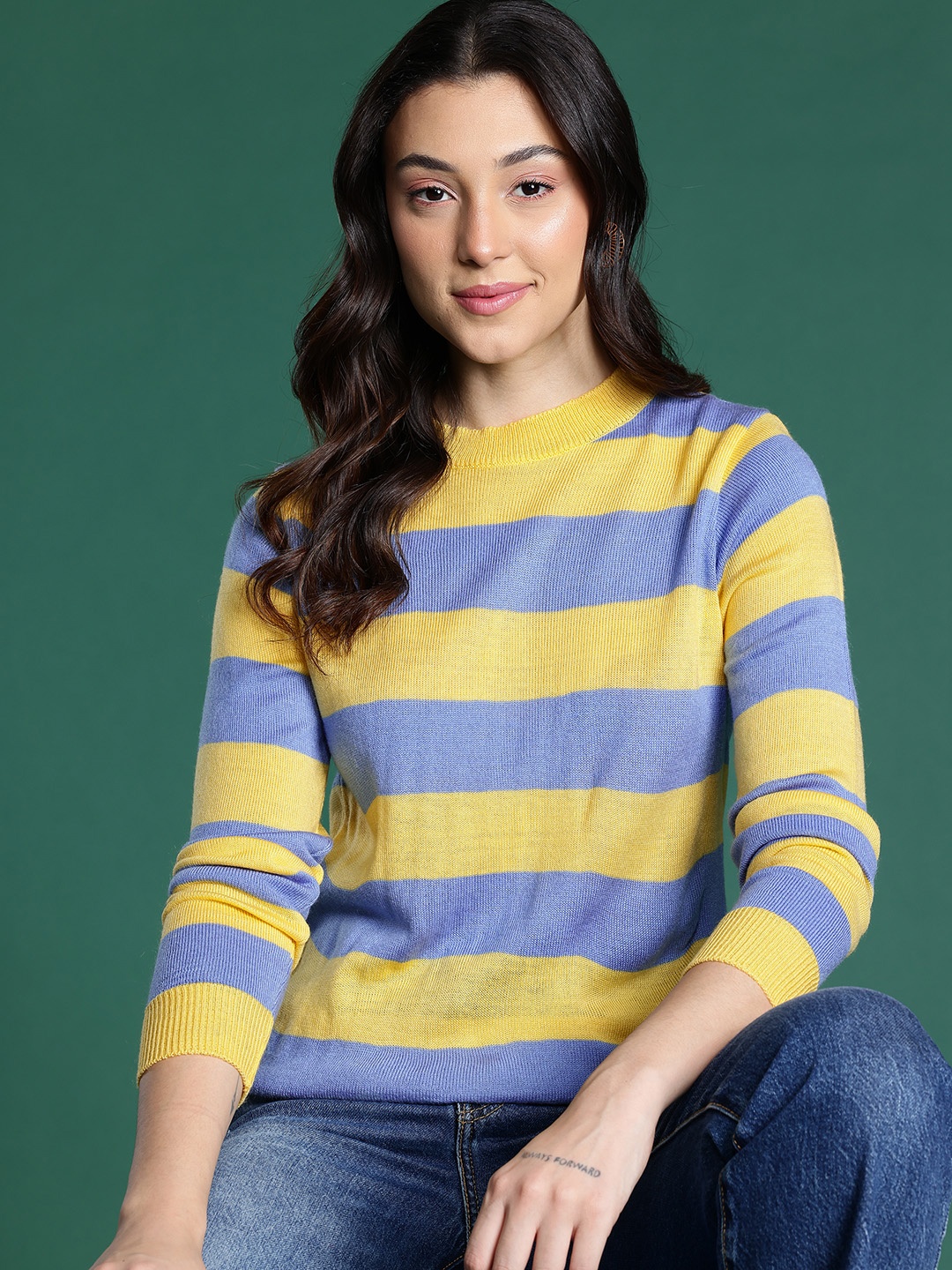 

DressBerry Acrylic Striped Pullover, Blue