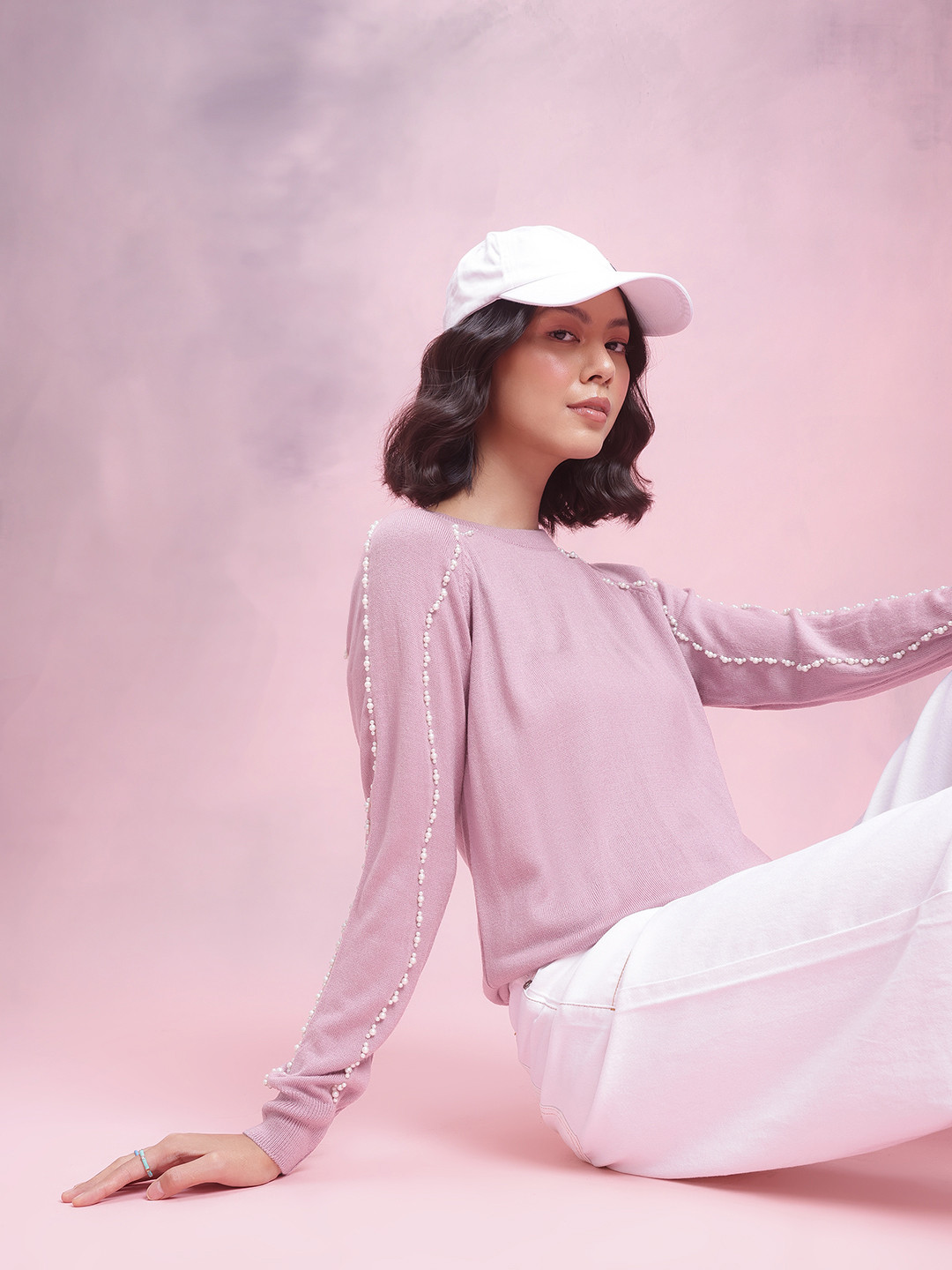 

DressBerry Beads Embroidered Acrylic Pullover, Mauve
